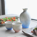陶葊 花結晶 (白地赤青) 酒器 (3点セット)【京焼-清水焼】