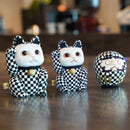 MANEKI NEKO CHECKERED PATTERN BLACK (L), Beckoning Lucky Cat, Edo Art Dolls