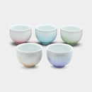 FIVE-COLORED FLOWER CRYSTAL TEA BOWL (5 PIECE SET), Kyo Ware, Kiyomizu Ware