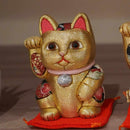 MANEKI NEKO, FENG SHUI (GOLD) FORTUNE, Beckoning Lucky Cat, Edo Art Dolls