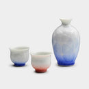 陶葊 花結晶 (白地赤青) 酒器 (3点セット)【京焼-清水焼】