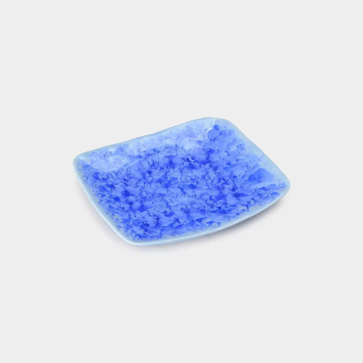 陶葊 花結晶 (青) 長角皿【京焼-清水焼】 ｜ARTISAN