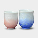 FLOWER CRYSTAL (WHITE BACKGROUND BLUE RED) YUNOMI (2 PIECE SET), Japanese Tea Cup, Kyoto Ware, Kiyomizu Ware
