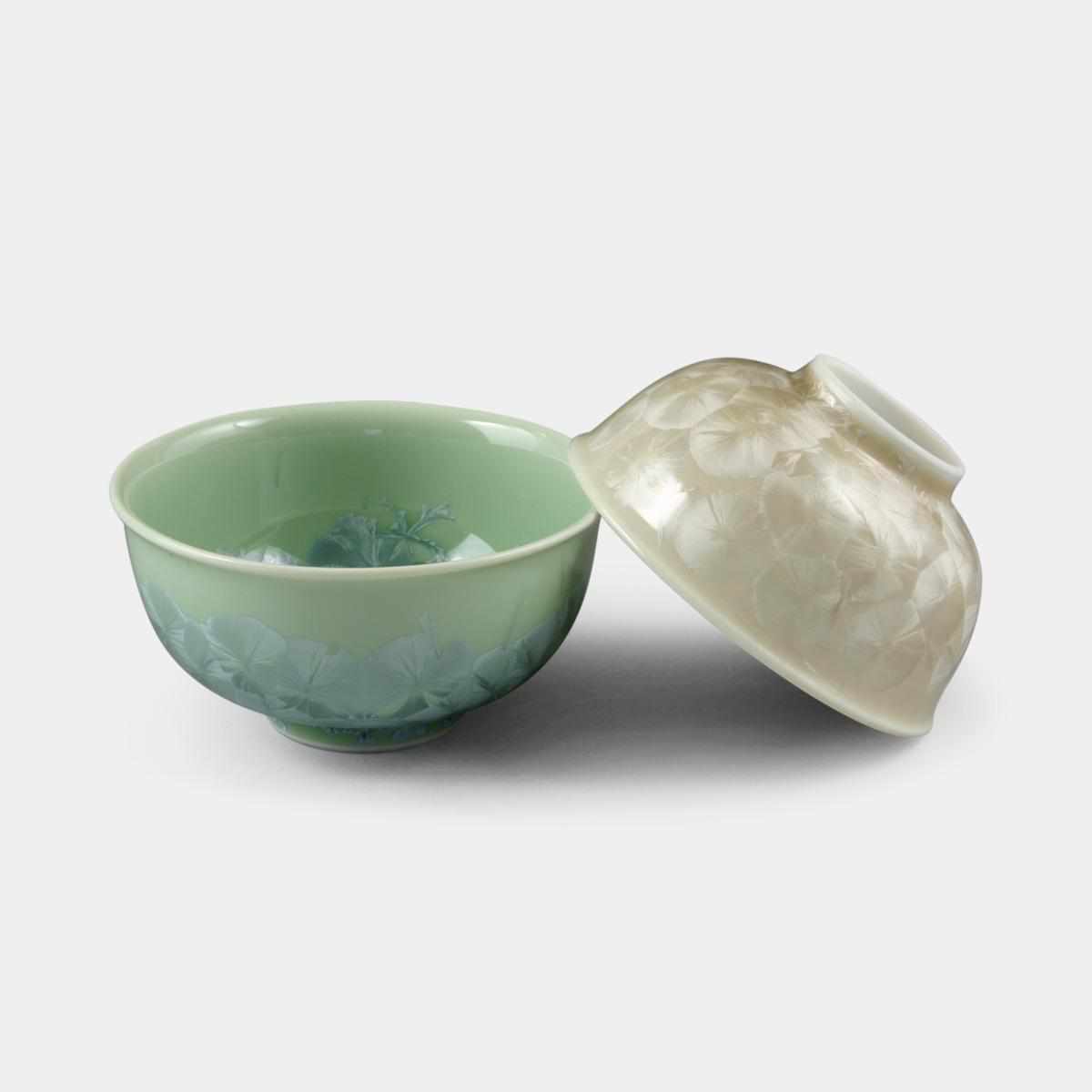 陶葊 花結晶 (緑 茶) 茶碗 (2点セット)【京焼-清水焼】 ｜ARTISAN
