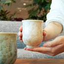 FLOWER CRYSTAL (GREEN TEA) YUNOMI (2 PIECE SET), Japanese Tea Cup, Kyo Ware, Kiyomizu Ware