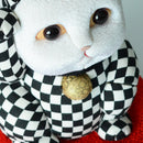 MANEKI NEKO CHECKERED PATTERN BLACK (L), Beckoning Lucky Cat, Edo Art Dolls