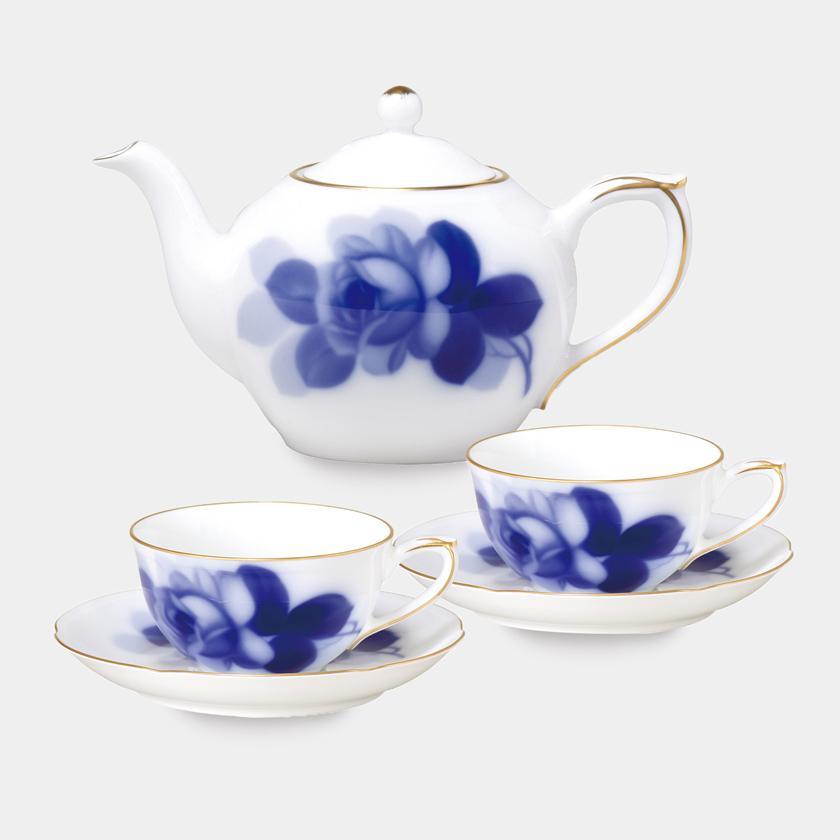 BLUE ROSE CUP & SAUCER (2 PIECES EACH), TEA POT, Porcelain ｜ARTISAN