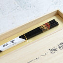 HAND-DRAWN GOLD OR SILVER LACQUR FUJI CHERRY BLOSSOM BLACK (1 SET), Chopsticks, Wajima Lacquerware