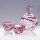 SAKE SET CHRYSANTHEMUM MESH & BAMBOO LEAVES, Edo Kiriko, Kagami Crystal