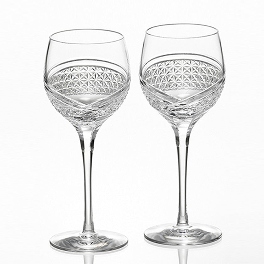 PAIR OF WINE GLASSES HAGOROMO, Edo Kiriko, Kagami Crystal ｜ARTISAN
