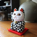 MANEKI NEKO ,CHECKERED PATTERN BLACK (S), Beckoning Lucky Cat, Edo Art Dolls
