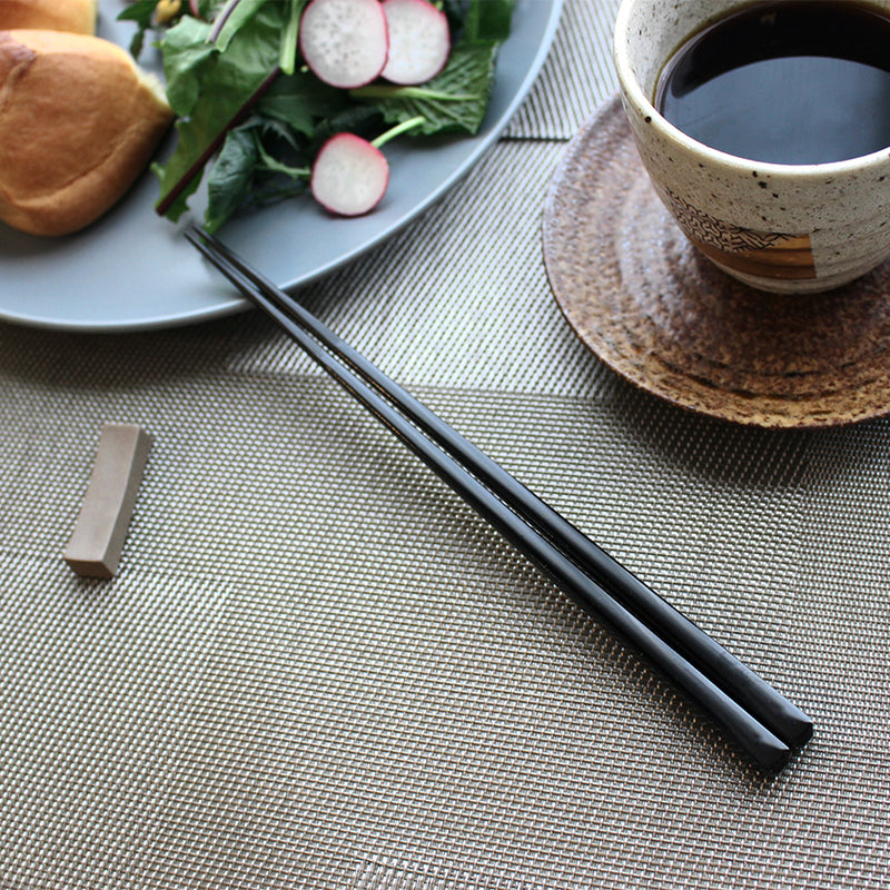 [Chopsticks and Chopstick Rests]a Pair of Ebony SQUARE with Chopstick Rest (8.46inch ＆ 9inch) | MATSUKAN | Wakasa Lacquerware