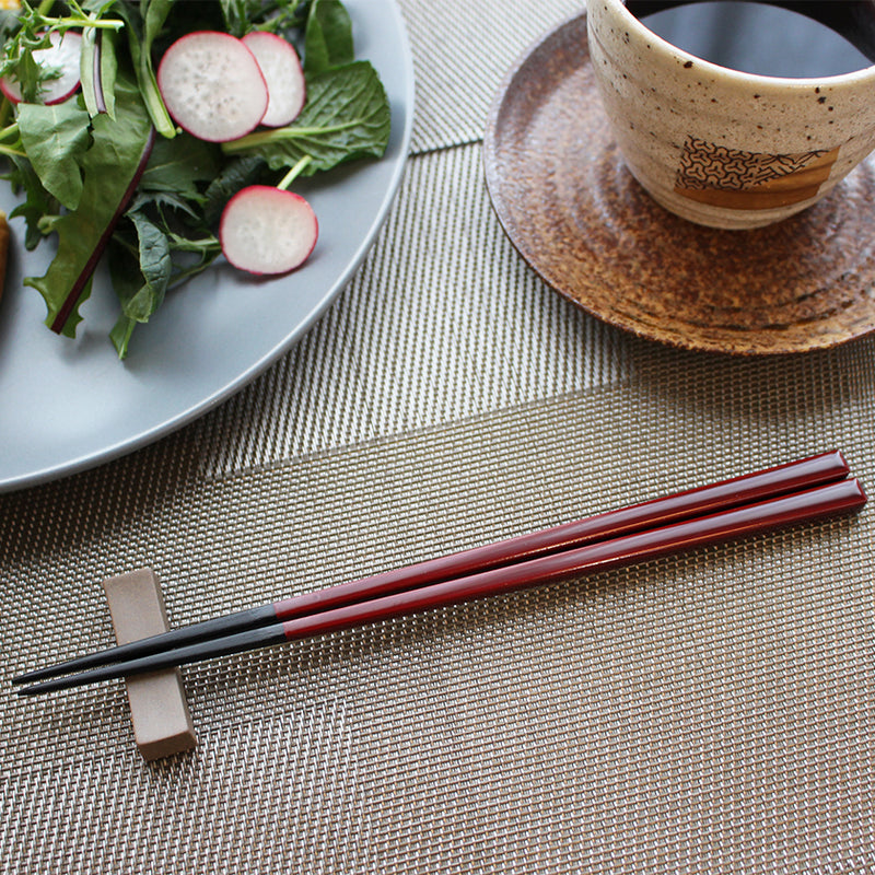 [Chopsticks and Chopstick Rests]a Pair of Ebony SQUARE with Chopstick Rest (8.46inch ＆ 9inch) | MATSUKAN | Wakasa Lacquerware