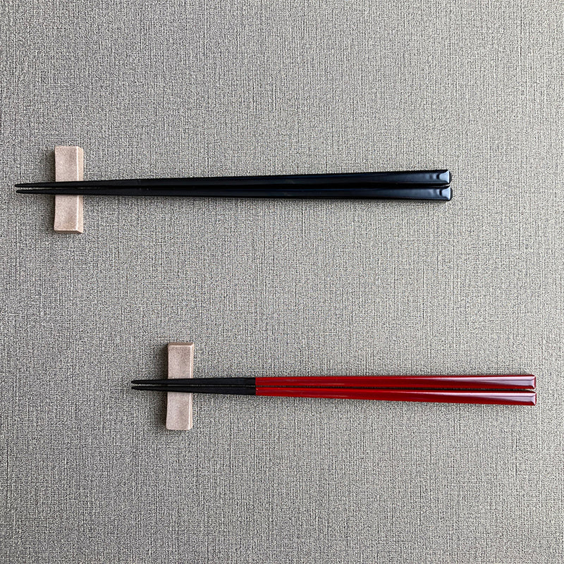 [Chopsticks and Chopstick Rests]a Pair of Ebony SQUARE with Chopstick Rest (8.46inch ＆ 9inch) | MATSUKAN | Wakasa Lacquerware