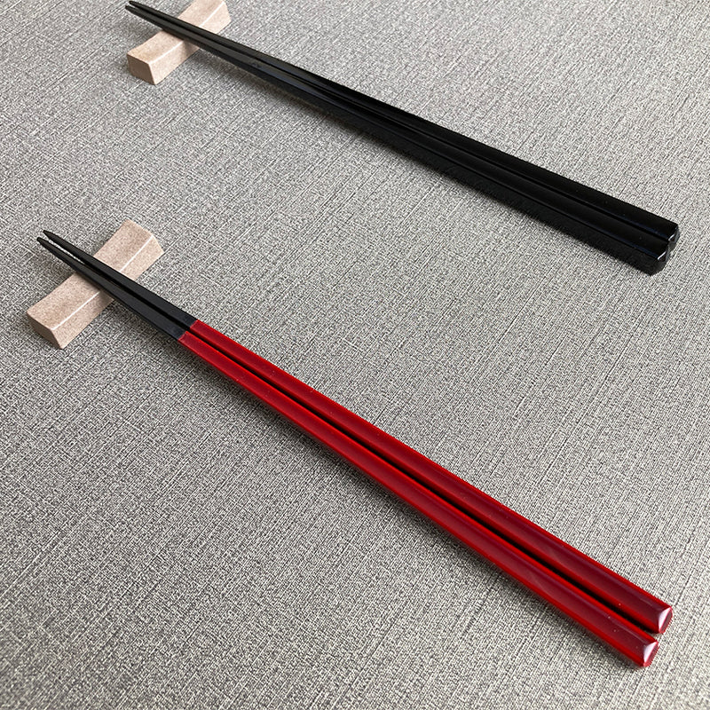 [Chopsticks and Chopstick Rests]a Pair of Ebony SQUARE with Chopstick Rest (8.46inch ＆ 9inch) | MATSUKAN | Wakasa Lacquerware