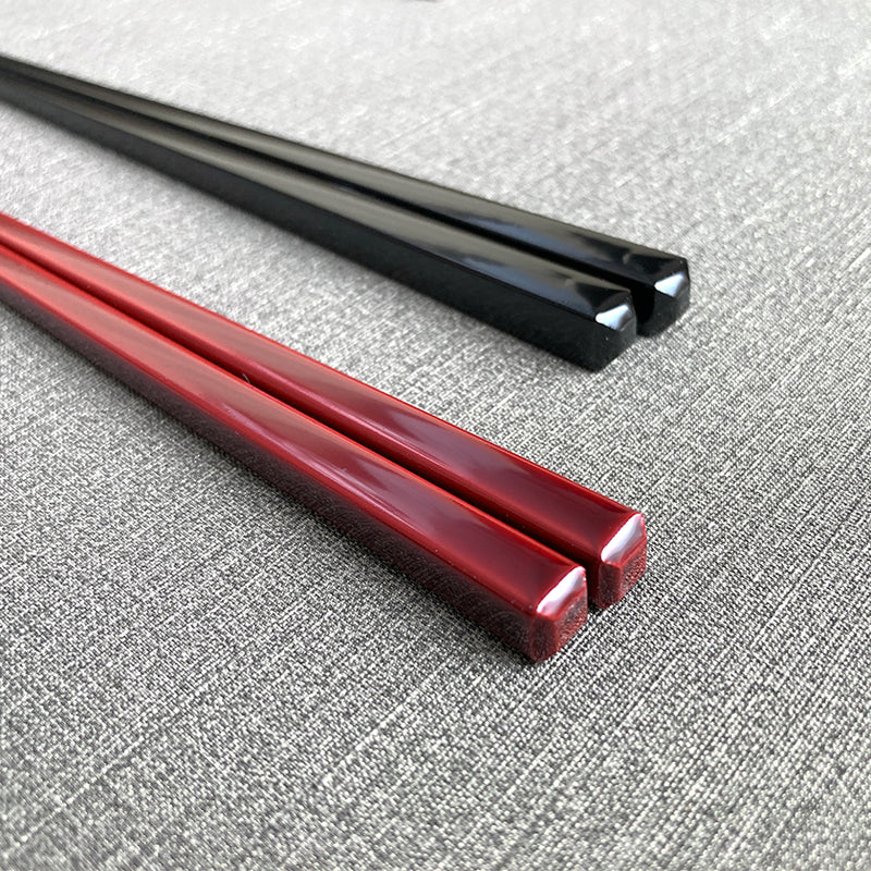 [Chopsticks and Chopstick Rests]a Pair of Ebony SQUARE with Chopstick Rest (8.46inch ＆ 9inch) | MATSUKAN | Wakasa Lacquerware