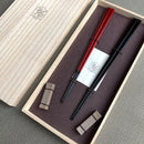 [Chopsticks and Chopstick Rests]a Pair of Ebony SQUARE with Chopstick Rest (8.46inch ＆ 9inch) | MATSUKAN | Wakasa Lacquered Chopsticks