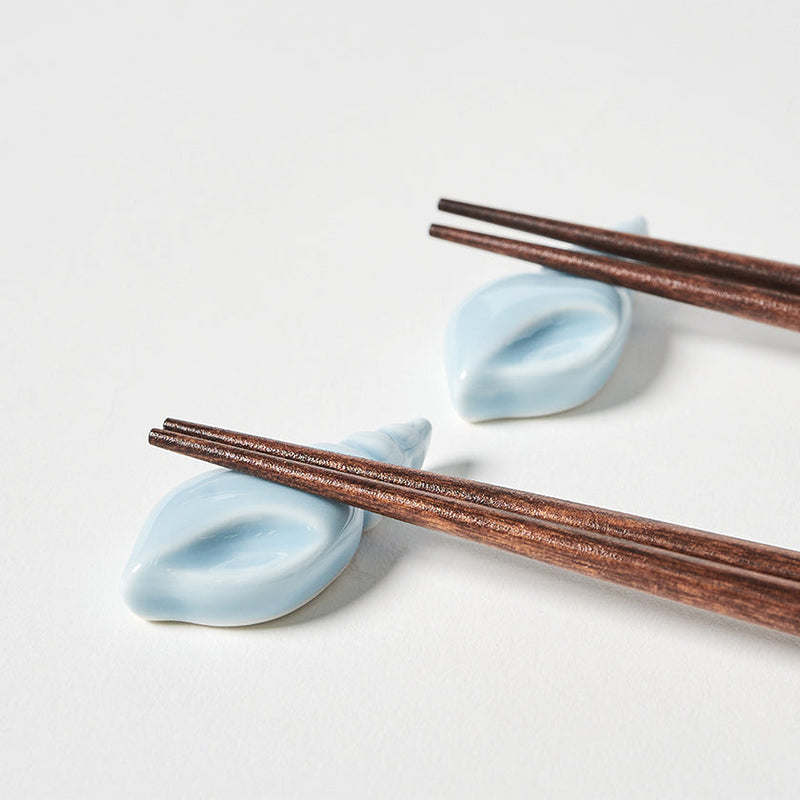 [Chopsticks and Chopstick Rest] SPARKLING WAVE a  Pair of Chopsticks with light blue shell shaped Chopstick rests | Wakasa Lacquerware| MATSUKAN