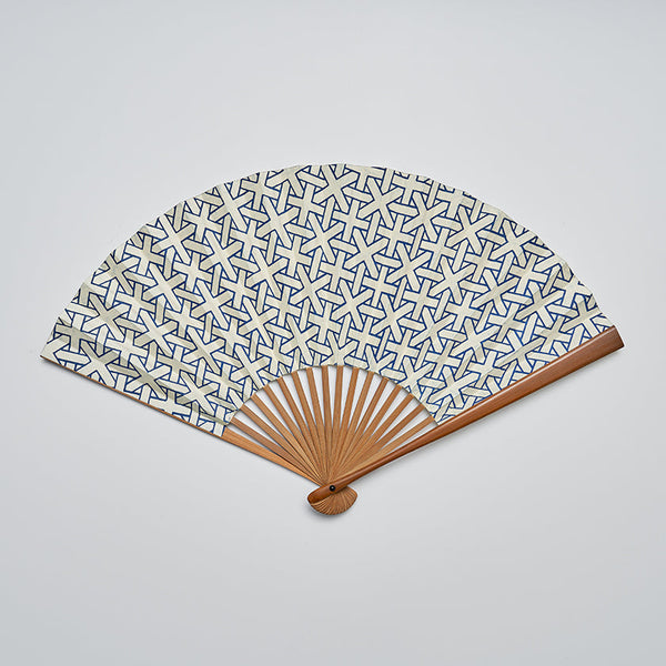 [Hand Fan] BISHAMON LATTICE Blue Karaki Bamboo For Men | Edo Folding Fans