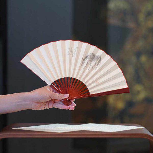[Hand Fan] ZODIAC FOLDING FAN USHI(Ox) Black Painted TENKUFor Ladies | Edo Folding Fans