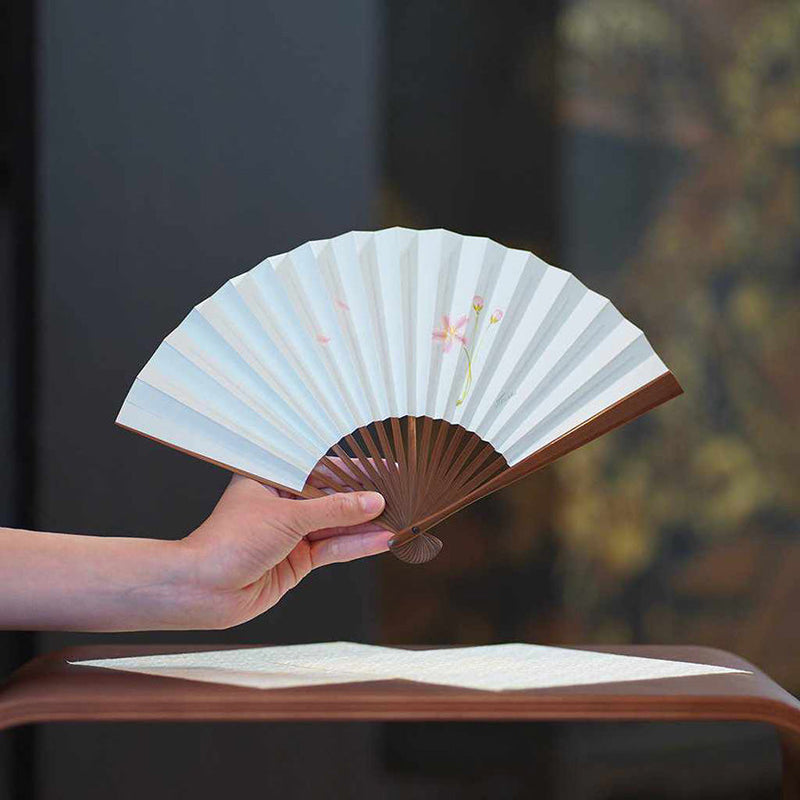 [Hand Fan] CHERRY BLOSSOM Blue Karaki Bamboo For Ladies | Edo Folding Fans