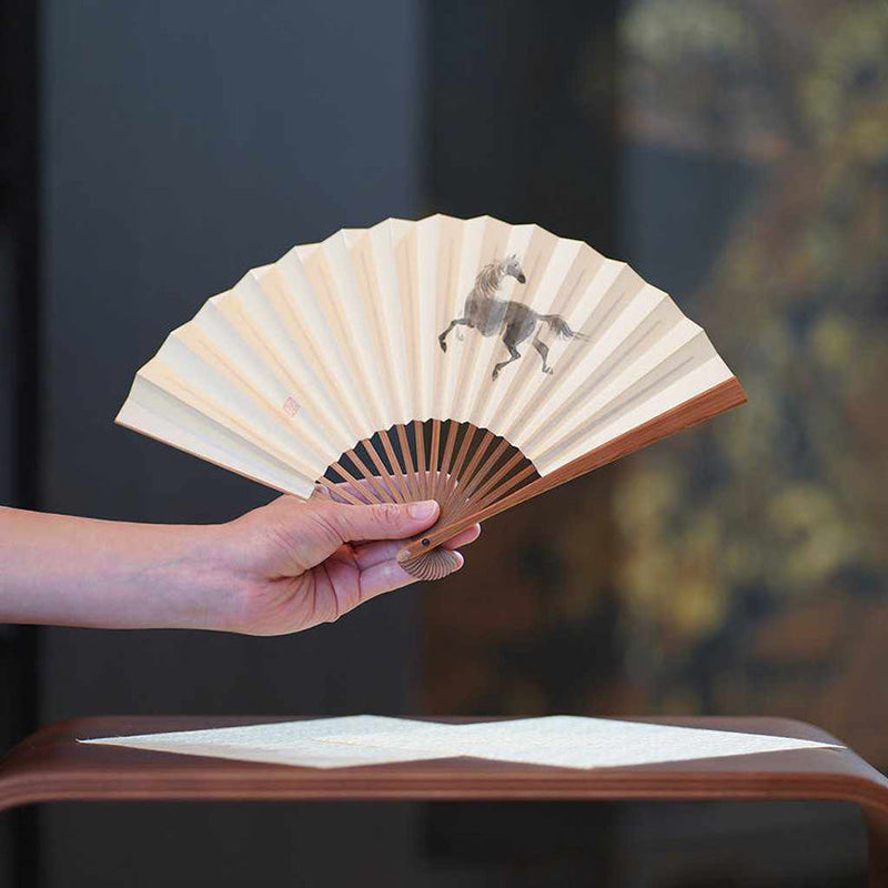 [Hand Fan] HORSE Soot and Bamboo For Ladies | Edo Folding Fans