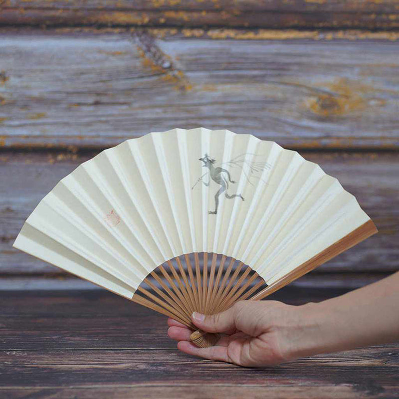 [Hand Fan] Hand-Drawing Picture KAPPA AYUMU Bamboo For Men| Edo Folding Fans