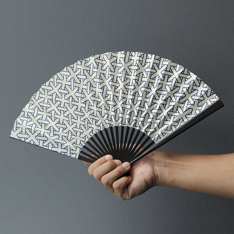 [Hand Fan] BISHAMON LATTICE Solid Black For Men | Edo Folding Fans