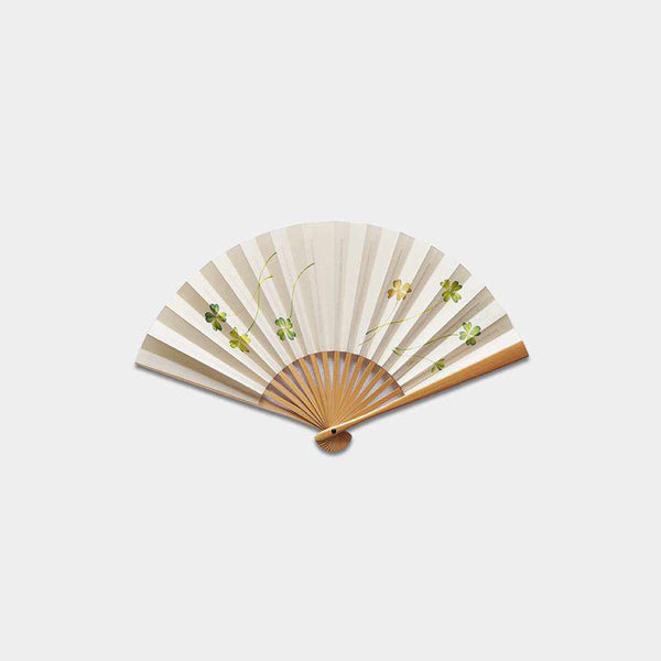 [Hand Fan] Hand-Drawing Picture CLOVER White White Bamboo For Ladies | Edo Folding Fans