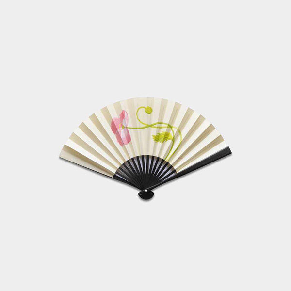 [Hand Fan] Hand-Drawing Picture Opium Poppy White Solid Black For Ladies | Edo Folding Fans