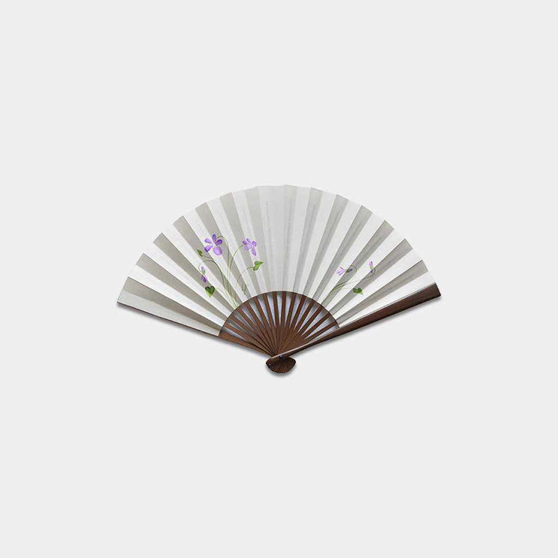 [Hand Fan] Hand-Drawing Picture SUMIRE White Karaki Bamboo For Ladies | Edo Folding Fans