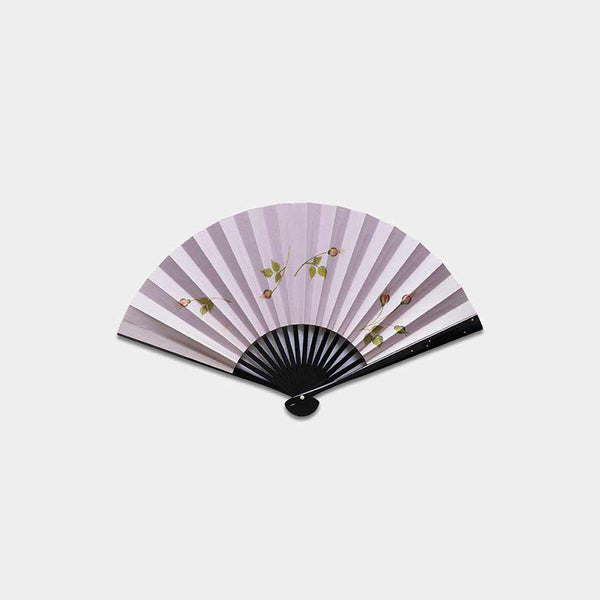 [Hand Fan] Hand-Drawing Picture ROSE BUD Purple Black Paint For Ladies | Edo Folding Fans