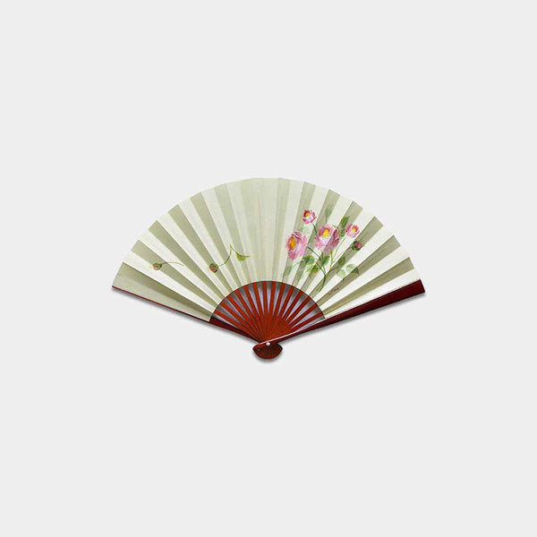 [Hand Fan] Hand-Drawing Picture ROSE Green Tame-Nuri Lacquer For Ladies | Edo Folding Fans