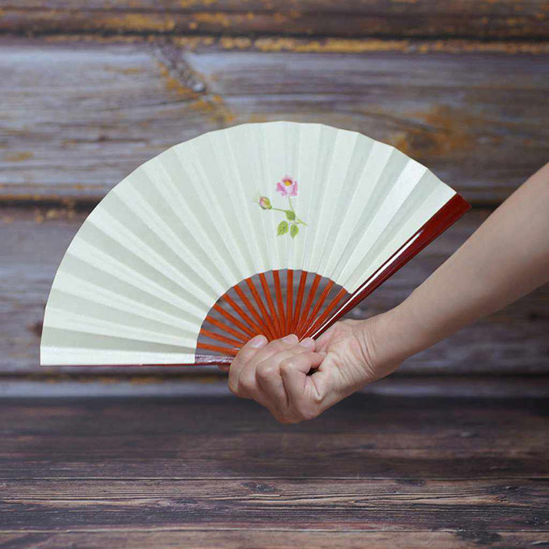 [Hand Fan] Hand-Drawing Picture ROSE Green Tame-Nuri Lacquer For Ladies | Edo Folding Fans