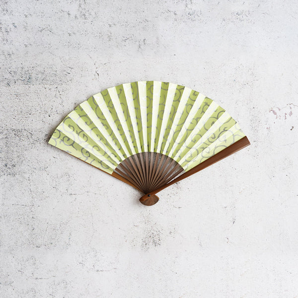 [Hand Fan] KARAKUSA Green SHIRATAKE (White Bamboo) B For Ladies | Unkindo Fukstsu | Edo Folding Fans