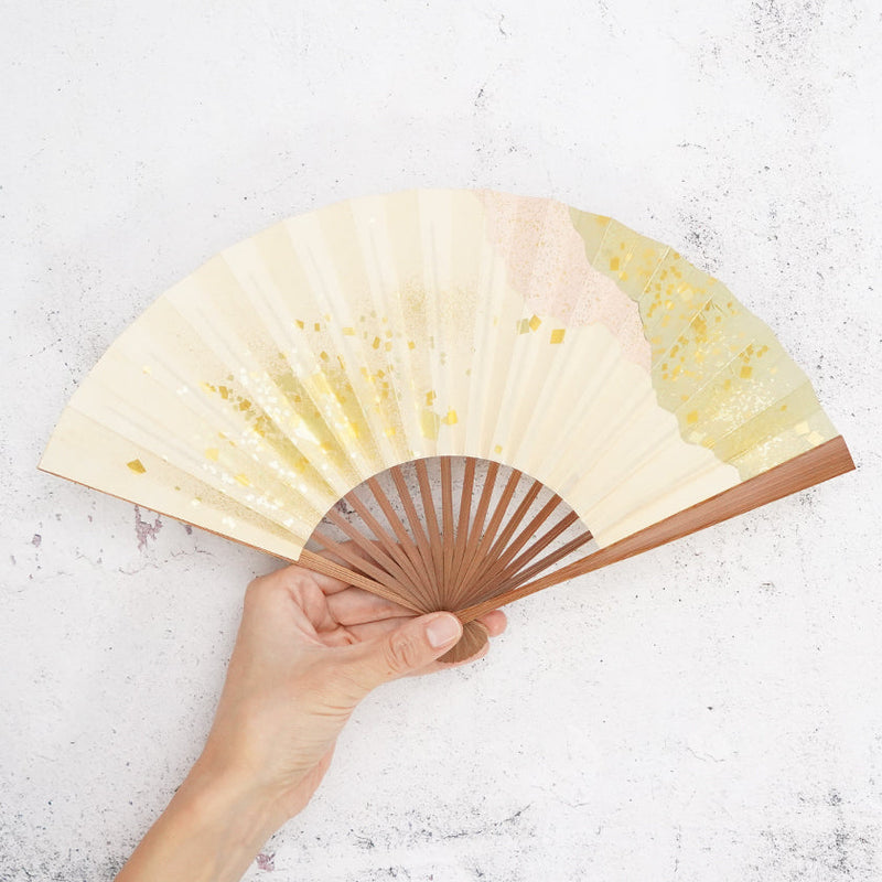 [Hand Fan] HAKU Pink-Green HONSUSU-TAKE For Ladies | Unkindo Fukatsu | Edo Folding Fans