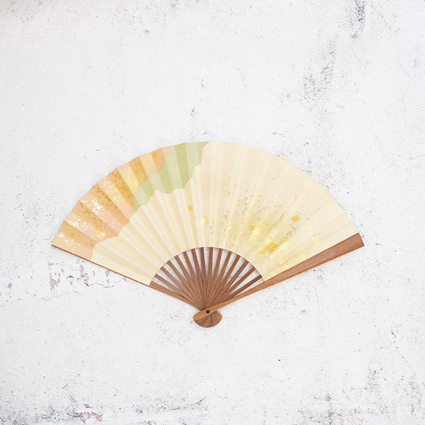 [Hand Fan] HAKU Orange-Green HONSUSU-TAKE For Ladies | Unkindo Fukatsu | Edo Folding Fans