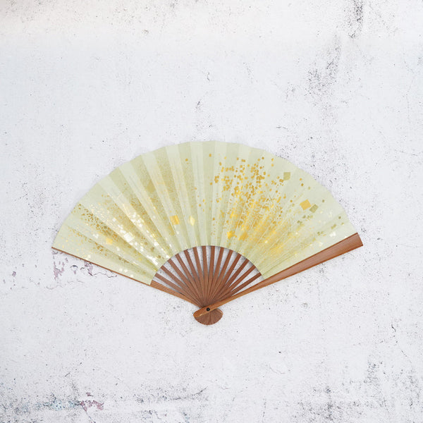 [Hand Fan] HAKU Gold-Green HONSUSU-TAKE For Ladies | Unkindo Fukatsu | Edo Folding Fans