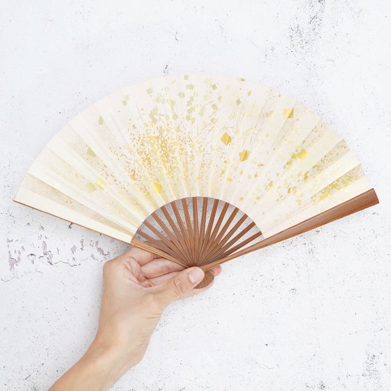 [Hand Fan] HAKU Gold-Pink HONSUSU-TAKE For Ladies | Unkindo Fukatsu | Edo Folding Fans