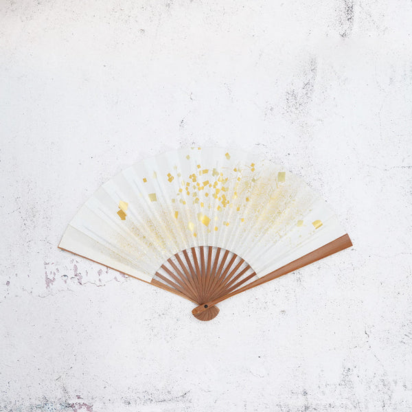 [Hand Fan] HAKU Gold-White HONSUSU-TAKE For Ladies | Unkindo Fukatsu | Edo Folding Fans
