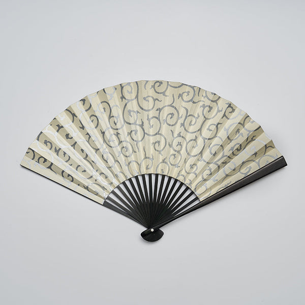 [Hand Fan] One-Sided ARABESQUE SHIBU Silver NIGURO Bamboo For Men | Edo Folding Fans｜Unkindo Fukstsu Hand Fan