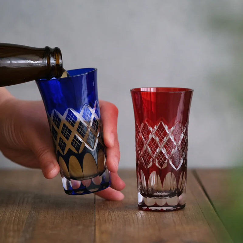 LAYERED YARAI BITE BEER PAIR, Edo Kiriko Glass