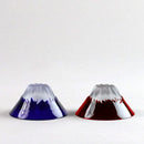 彫刻硝子 青赤富士 祝盃 (ペア) 木箱入【江戸硝子】