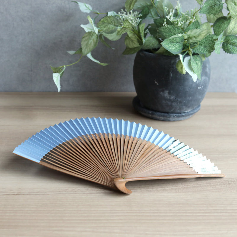 [Hand Fan] HAKUSAI Blue (Short-ground) 6.5SUN(7.7inch) | Kyoto Folding Fans | Yasuto Yonehara
