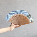 [Hand Fan] HAKUSAI Blue (Short-ground) 6.5SUN(7.7inch) | Kyoto Folding Fans | Yasuto Yonehara