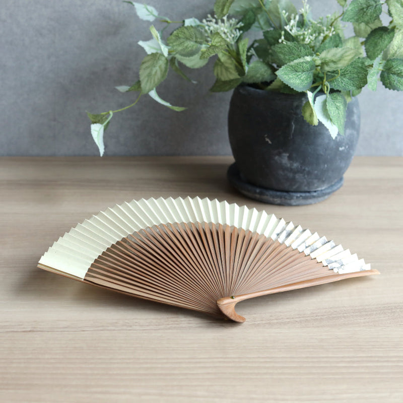 [Hand Fan] HAKUSAI Beige (Short-ground) 6.5SUN(7.7inch) | Kyoto Folding Fans | Yasuto Yonehara