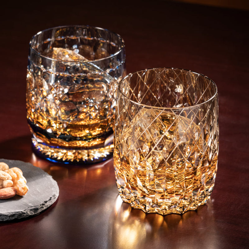 [ROCKS GLASS] WHISKEY GLASS KASANEIROME ENRAI (DISTANT THUNDER) | EDO KIRIKO | KAGAMI CRYSTAL