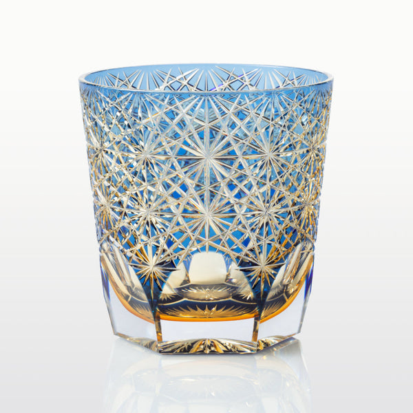 [ROCKS GLASS] WHISKEY GLASS KASANEIROME OGIKU (CHRYSANTHEMUM IN ABUNDANCE) | EDO KIRIKO | KAGAMI CRYSTAL