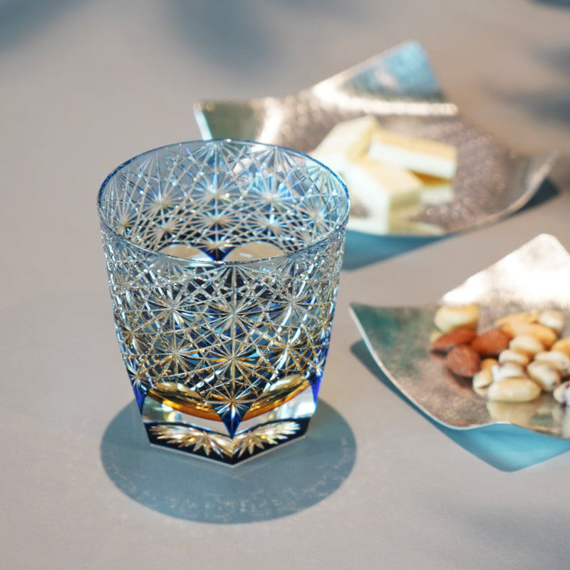 [ROCKS GLASS] WHISKEY GLASS KASANEIROME OGIKU (CHRYSANTHEMUM IN ABUNDANCE) | EDO KIRIKO | KAGAMI CRYSTAL