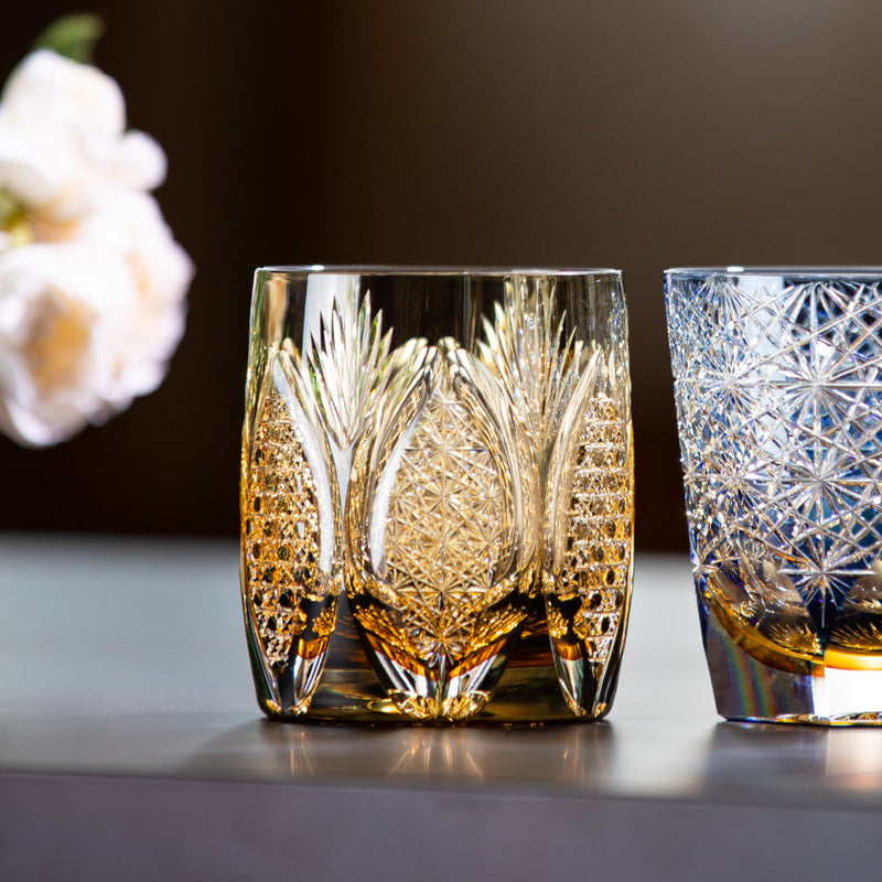 [ROCKS GLASS] WHISKEY GLASS KASANEIROME JUHYO (ICE TREES) | EDO KIRIKO | KAGAMI CRYSTAL